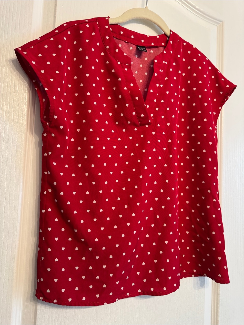 Red Heart-Print Cap-Sleeve Blouse by Emery Rose